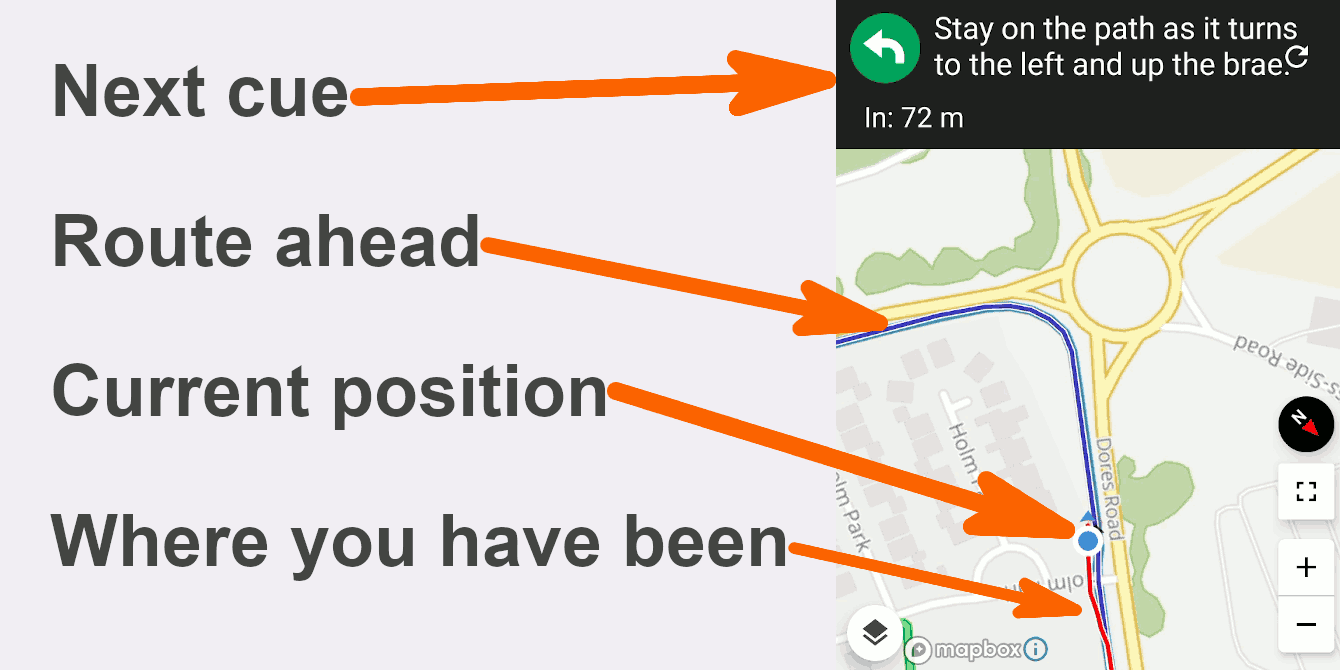 Screenshot of RWGPS app navigation screen
