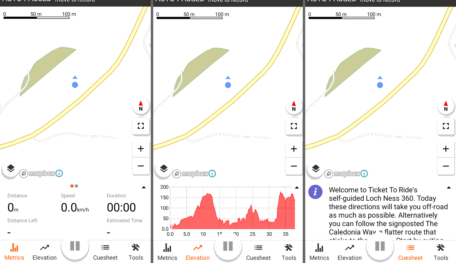 Screenshot of RWGPS app route screens