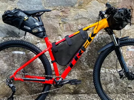 Mountain bike with bikepacking bags